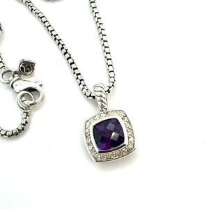 David Yurman Diamond Amethyst Petite Albion Necklace 18" Silver Estate DY583